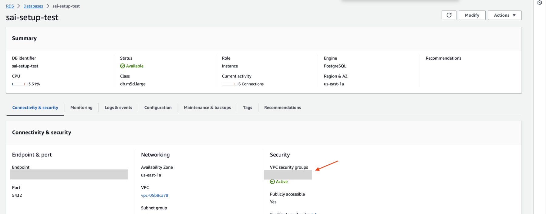 Where to find security group in RDS Postgres?